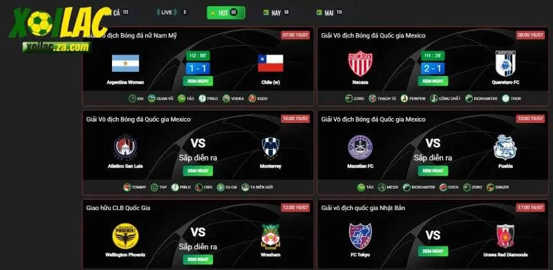 Trận đấu nổi bật Xoilac